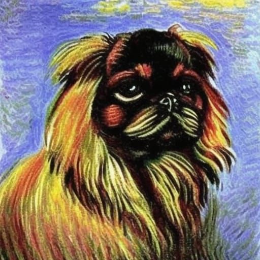 Pekingese Dog Painting in Impressionist Style