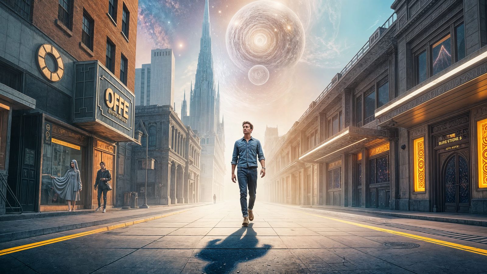 Figures Walking Between Dimensions in a Transcendent Digital...