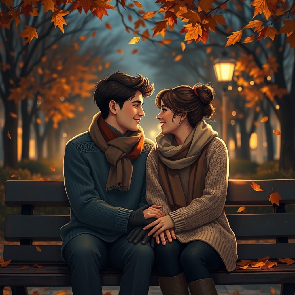 Cozy Autumn Evening: A Couple's Loving Glance