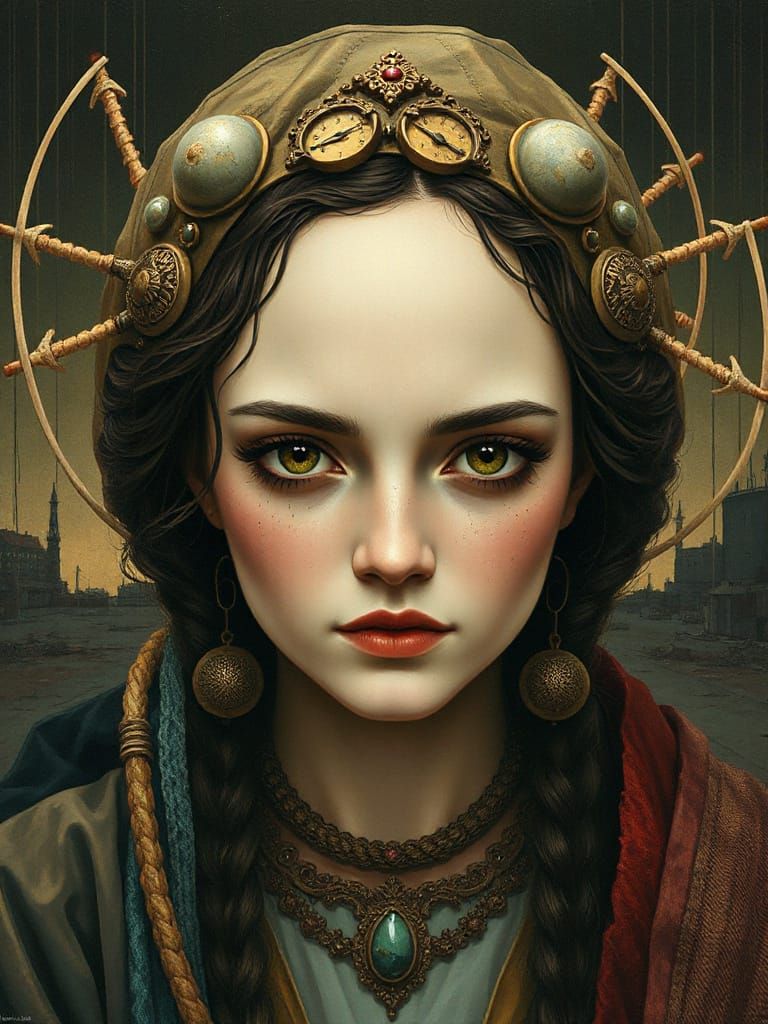 Gypsy Woman in Dystopian World, Mixed Materials Art