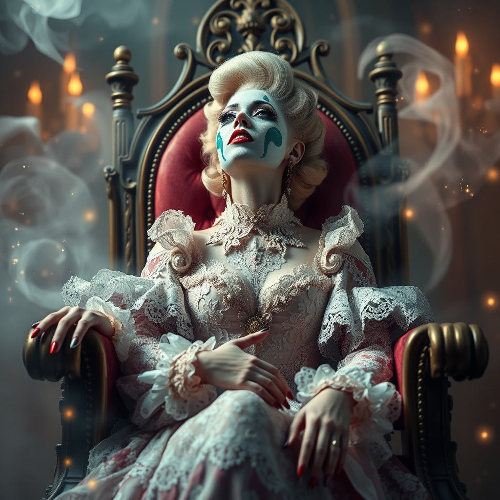 Lady Gaga in Victorian Gown with Clown Makeup