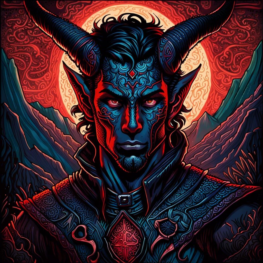 Ornate Tiefling Ranger Portrait in Fantasy Style