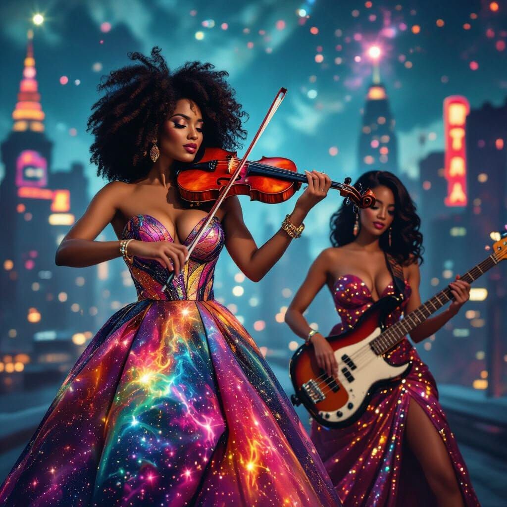 Cosmic Musicians in Vintage Sci-Fi Style