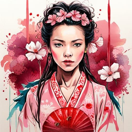 Cherry Blossom Geisha Princess Portrait