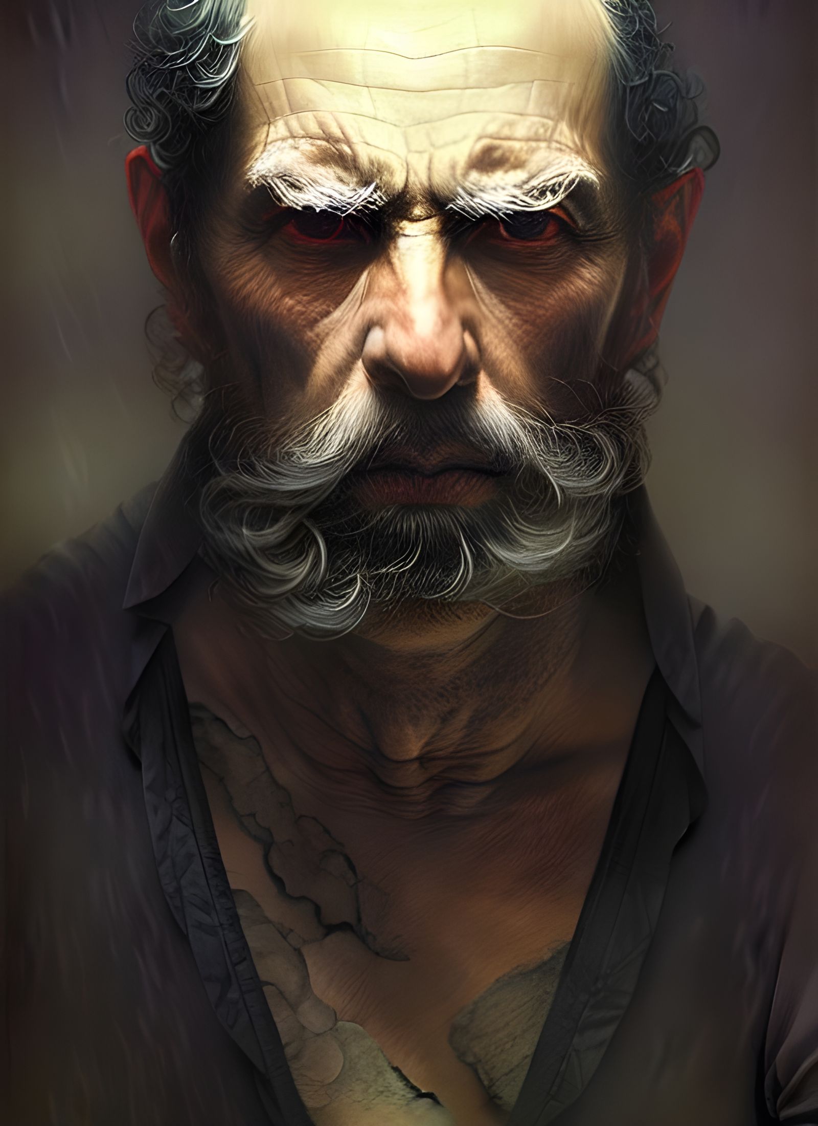 Detailed Portrait of a Sad Man in Oil Painting Style