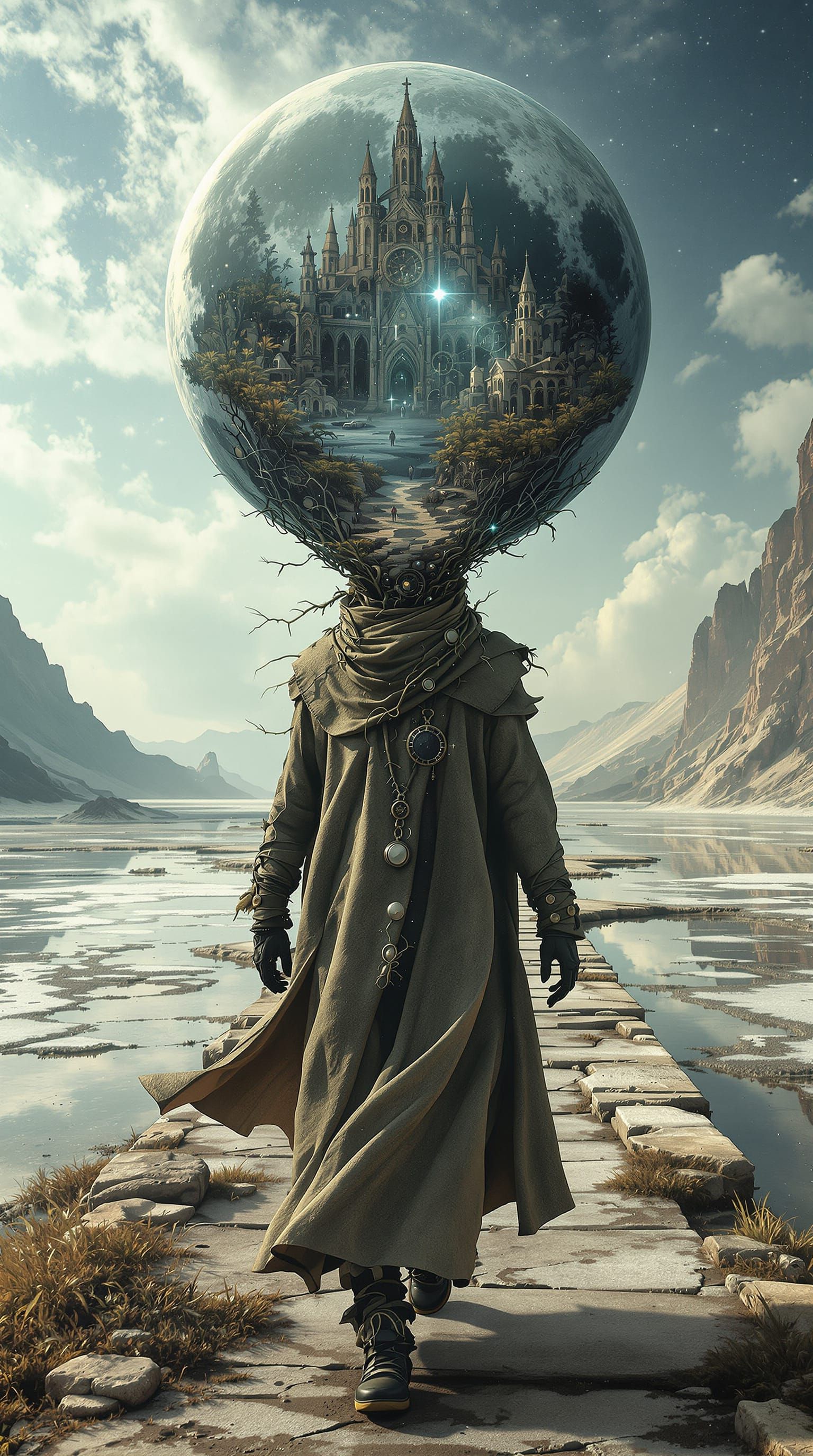 Astral Pilgrim Fused with Circuitry on Salt Causeway