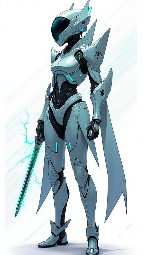 Cybernetic Warrior in Futuristic Industrial Landscape