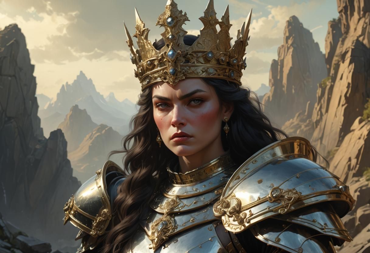 Angry Armored Queen Portrait in Baroque Style