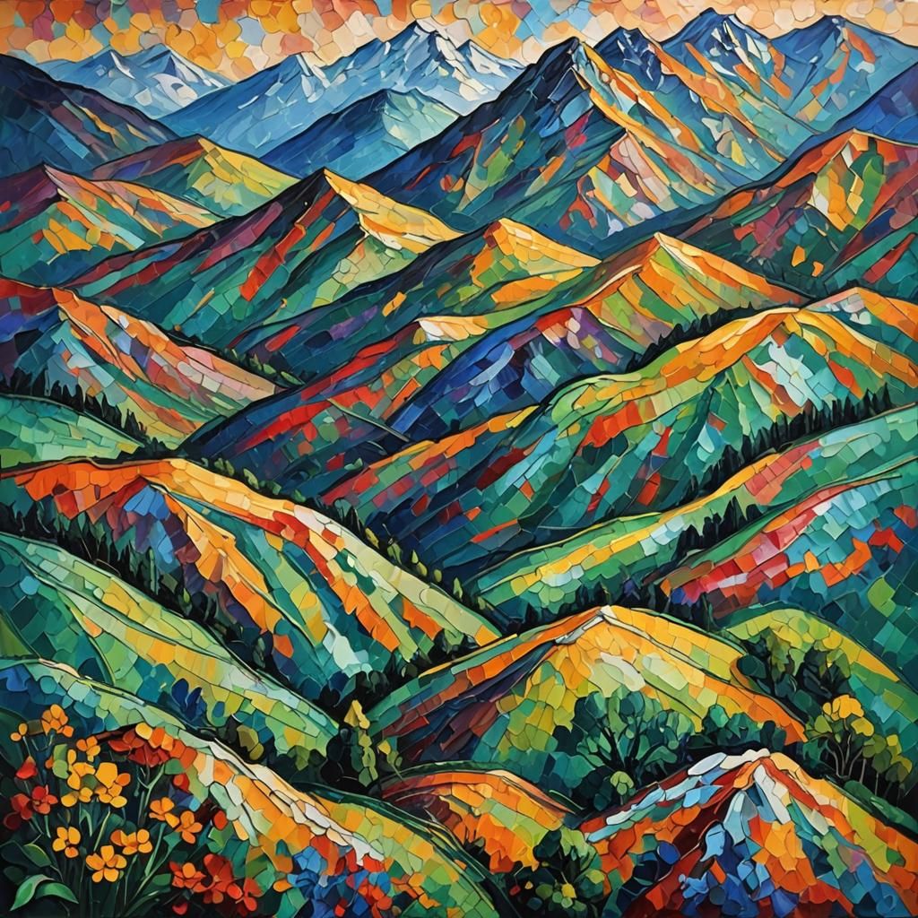 Mountain Range in Post-Impressionist Impasto Style