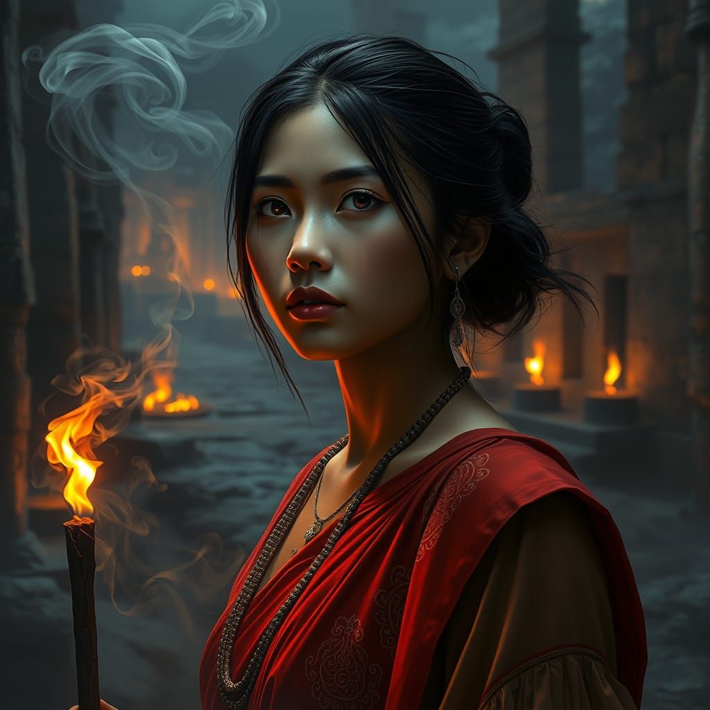 Angel or Demon: South Asian Woman in Ancient Ruins