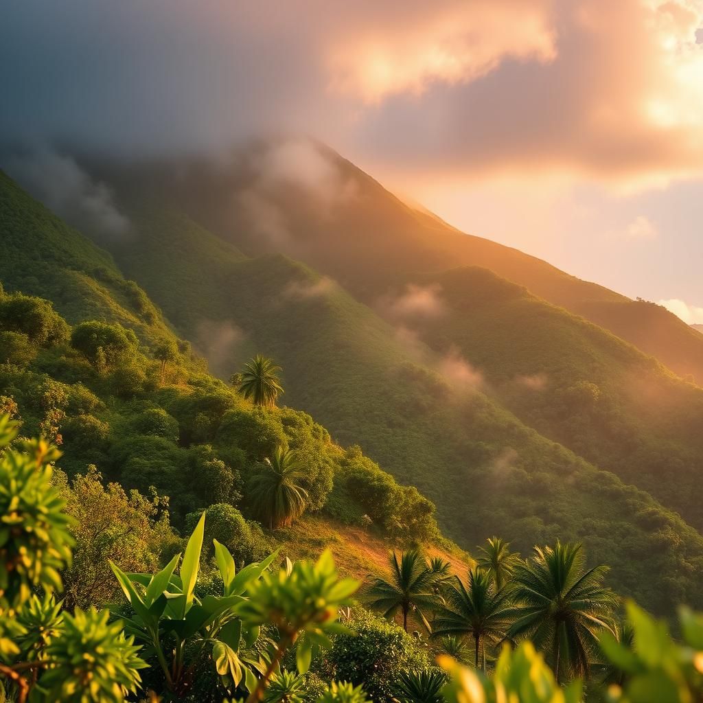 Réunion Island Sunrise: Lush Tropical Mountain Vista