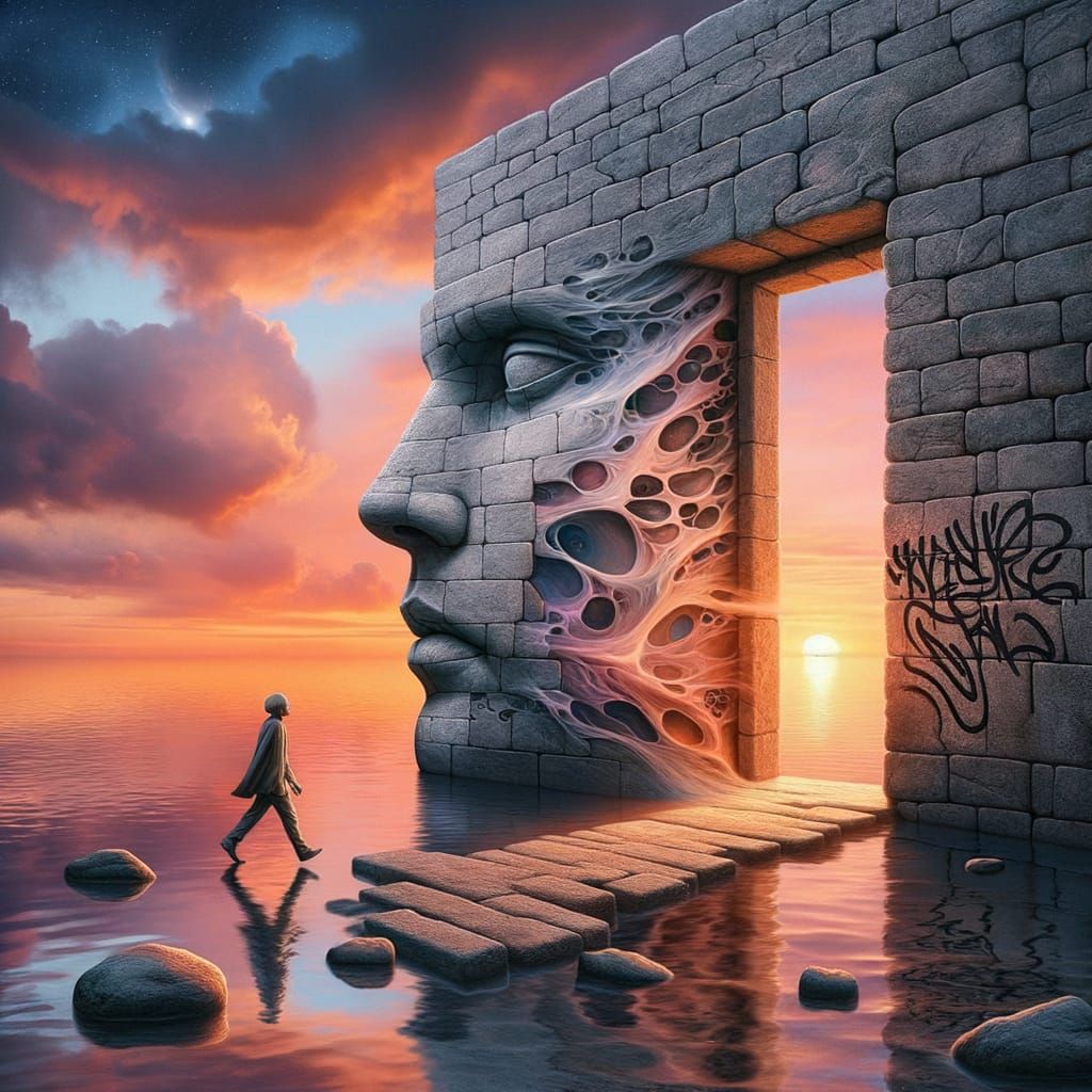 Surreal Doorway on Colossal Face, Renaissance Dreamscape