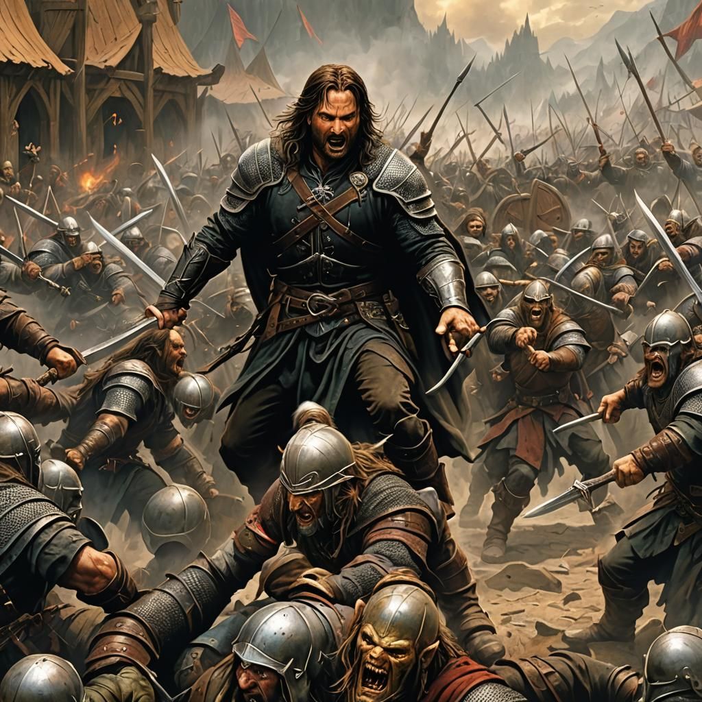 Aragorn and Gimli Battle Orcs