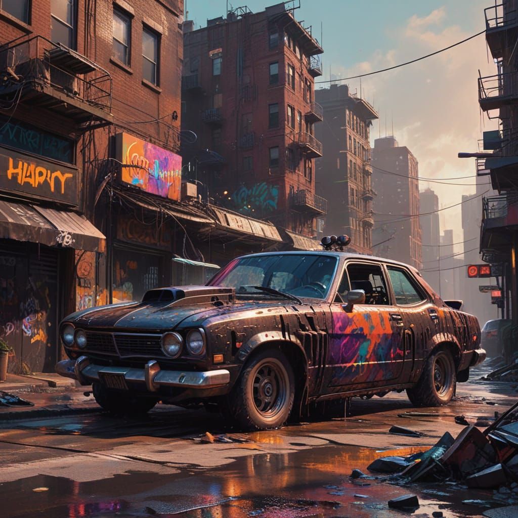 Vibrant Cyberpunk Cityscape in Melting Skyscrapers