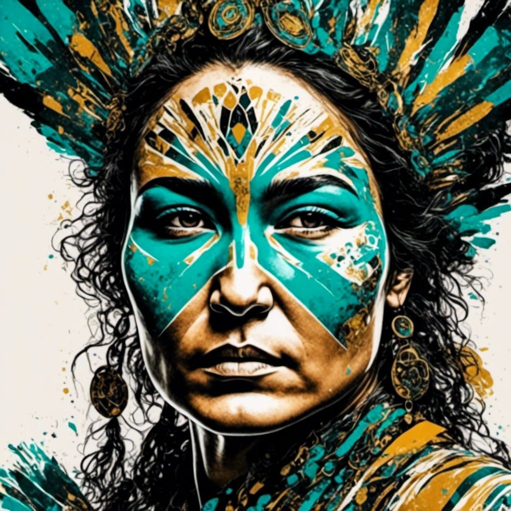 <lora:HaidaStyle:1.0> <lora:IndigenousWoman:1.0> Close up po...