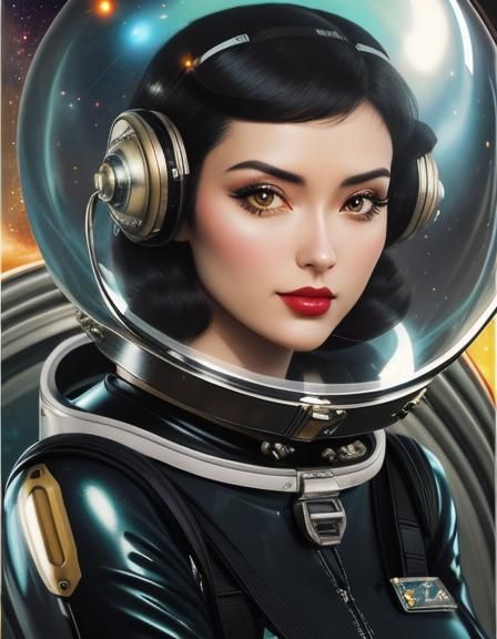 Glamorous Retro Sci-Fi Pin-Up in Space Art Deco