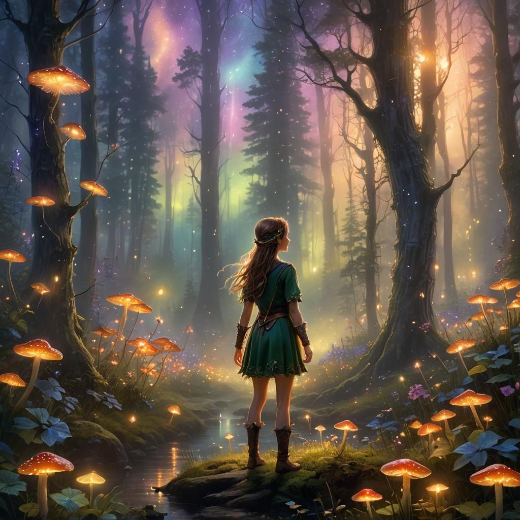 Ethereal Elf in Forest of Northern Lights