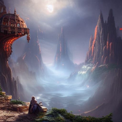 Epic Fantasy Landscape in Studio Ghibli Style