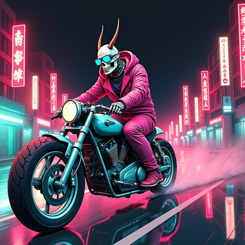 Cybernetic Oni Space Cowboy in Ukiyo-e Cyberpunk Style