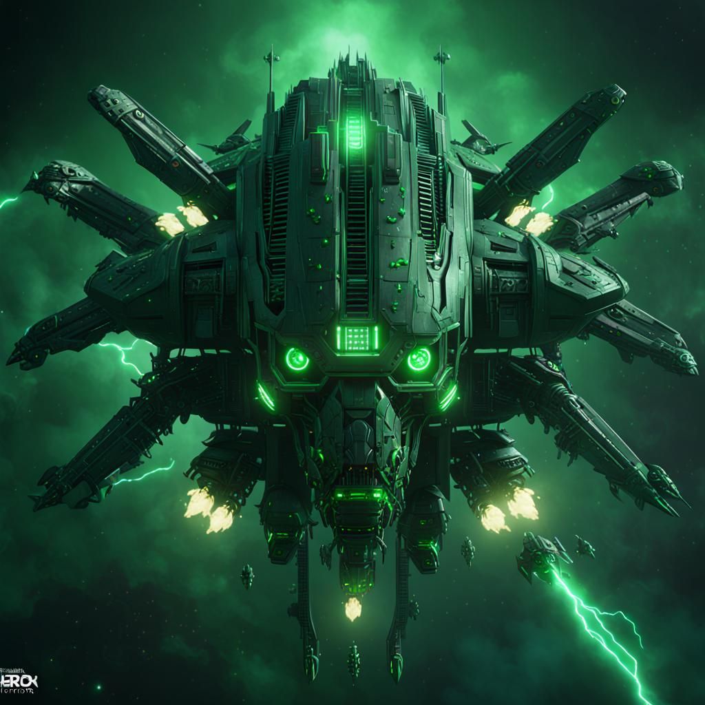 Necron Spaceship Borg Mothership in 3D Cinematic Style
