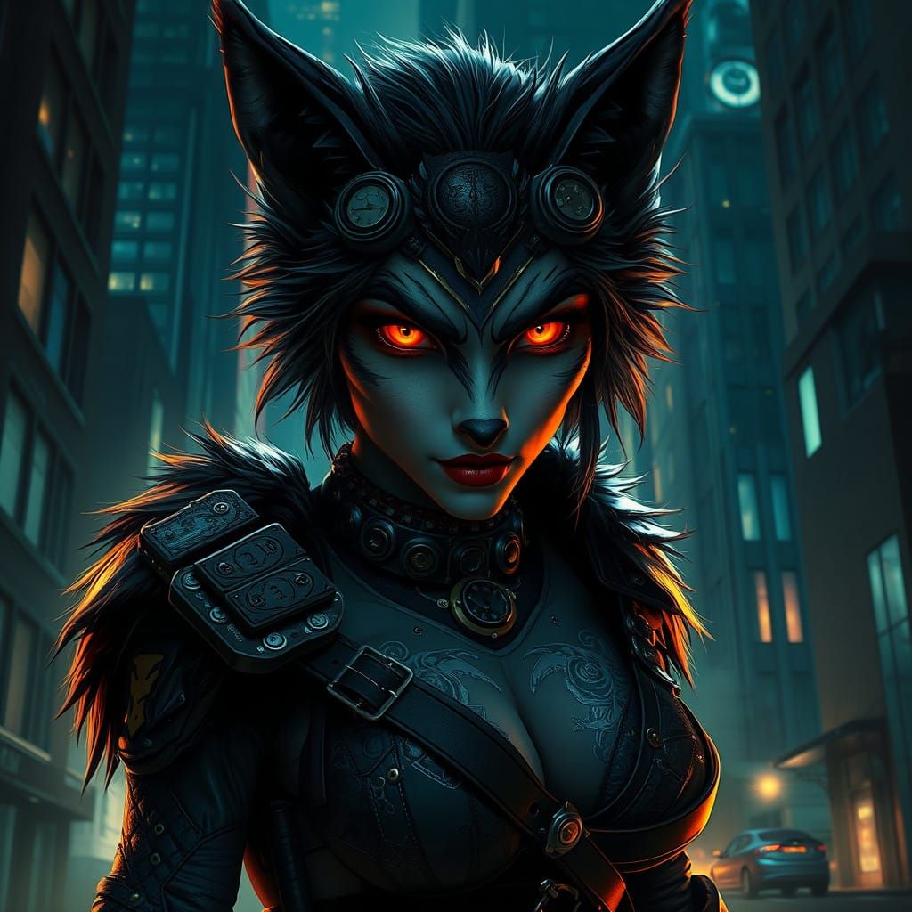 Steampunk Werewolf in Midnight Metropolis