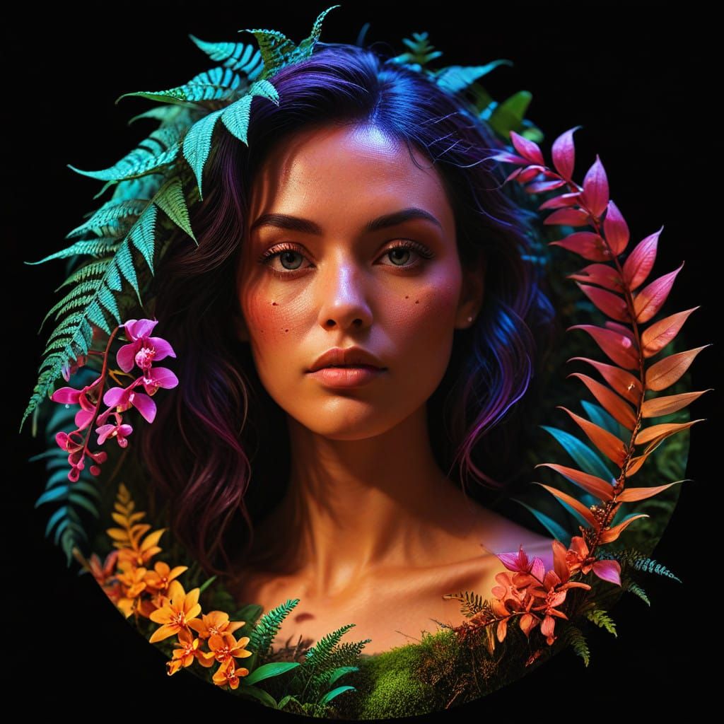 Intricate Dark Rainforest with Vibrant Flora