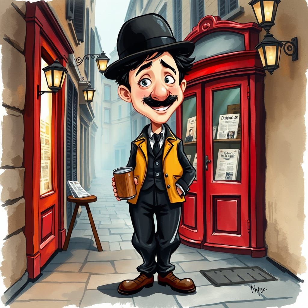 Vintage Charlie Chaplin in a Whimsical Animated Style
