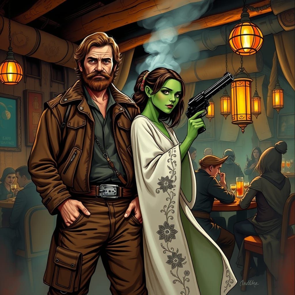 Spice Smugglers in Mos Eisley Cantina, in Film Noir Style