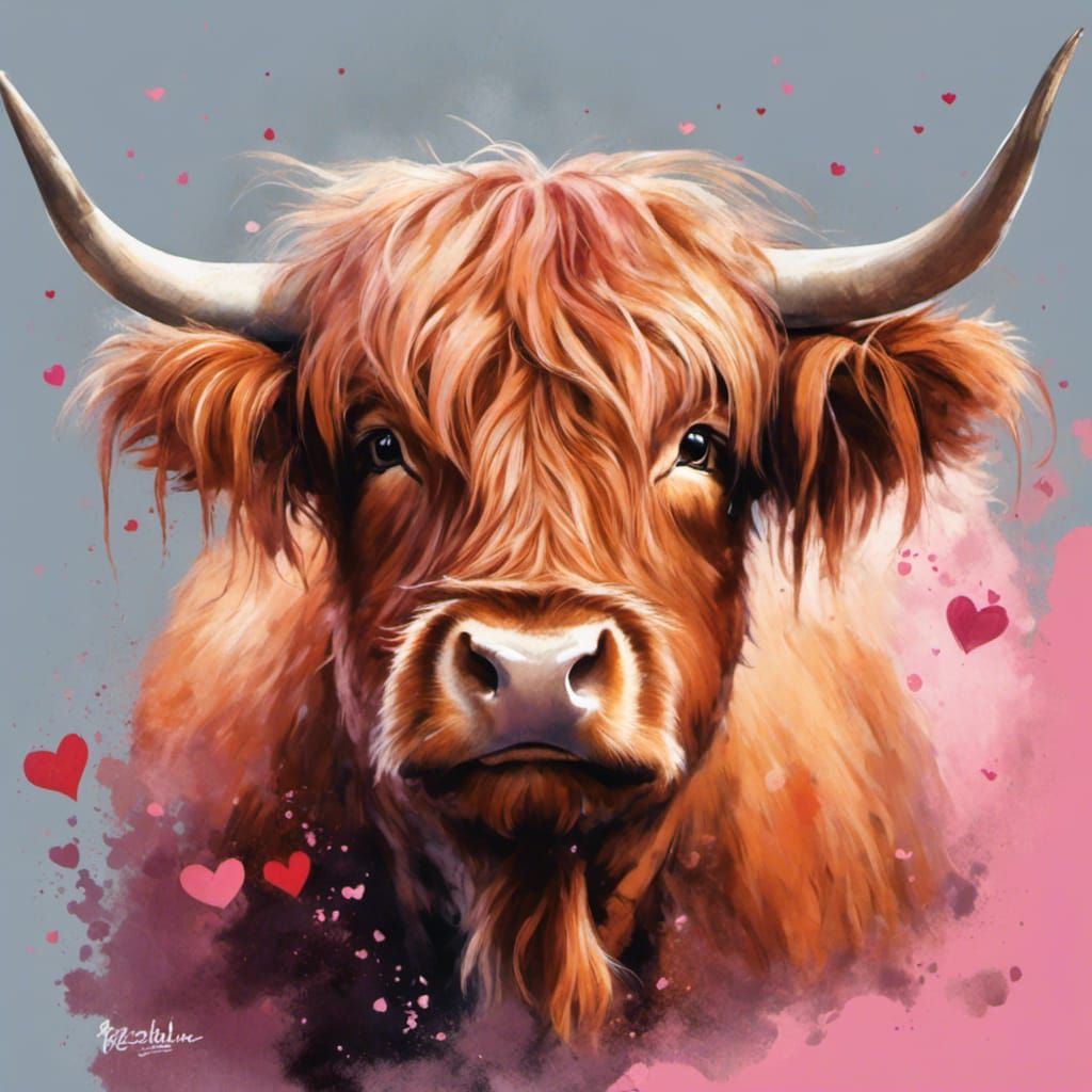 Funny Highland Cow Valentine's Day Sketch