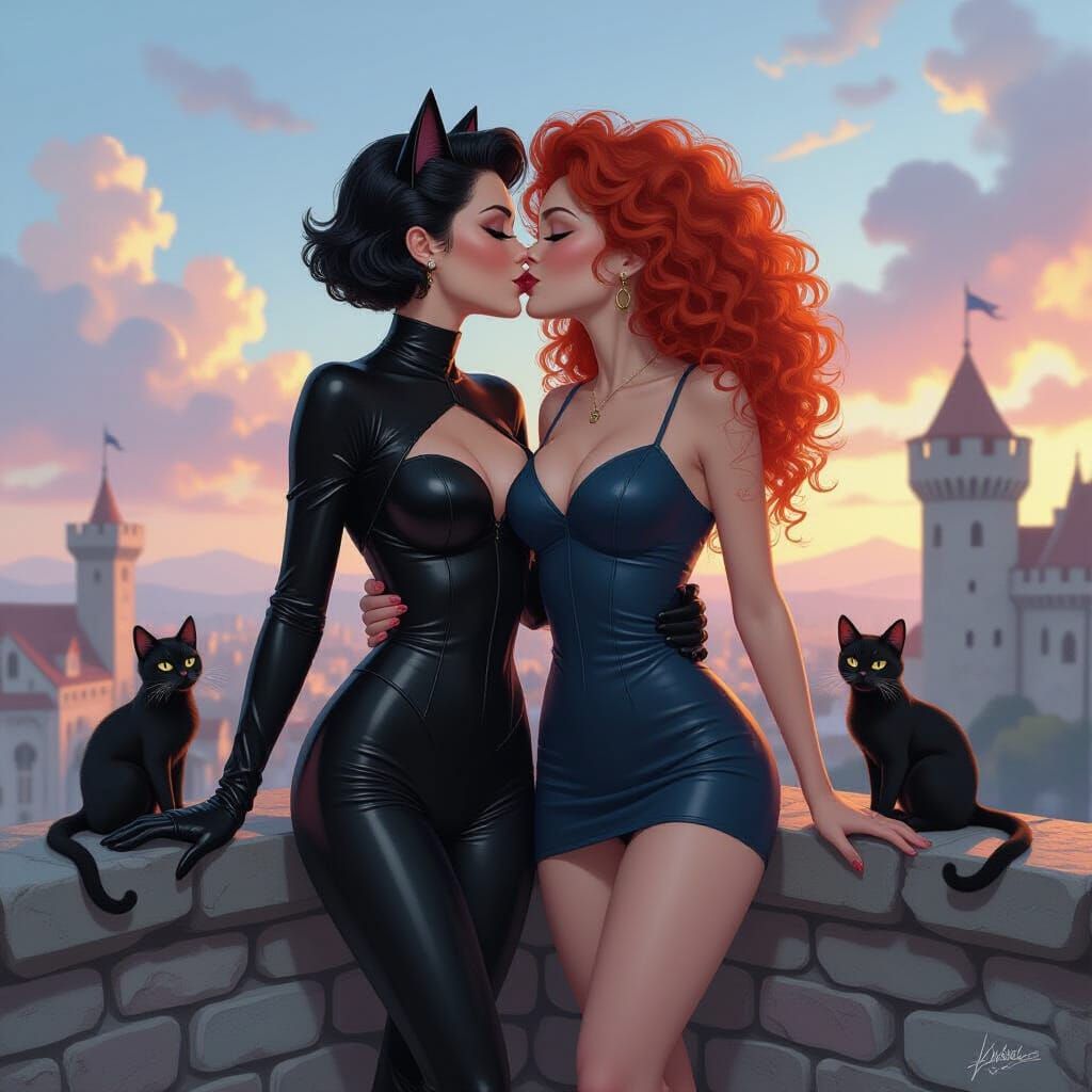 Catwoman and Merida Share a Kiss in Comic Style