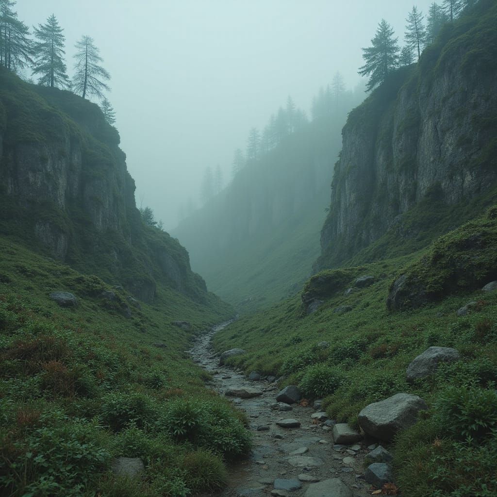 Misty Rugged Hills of Lhanaria: Digital Art