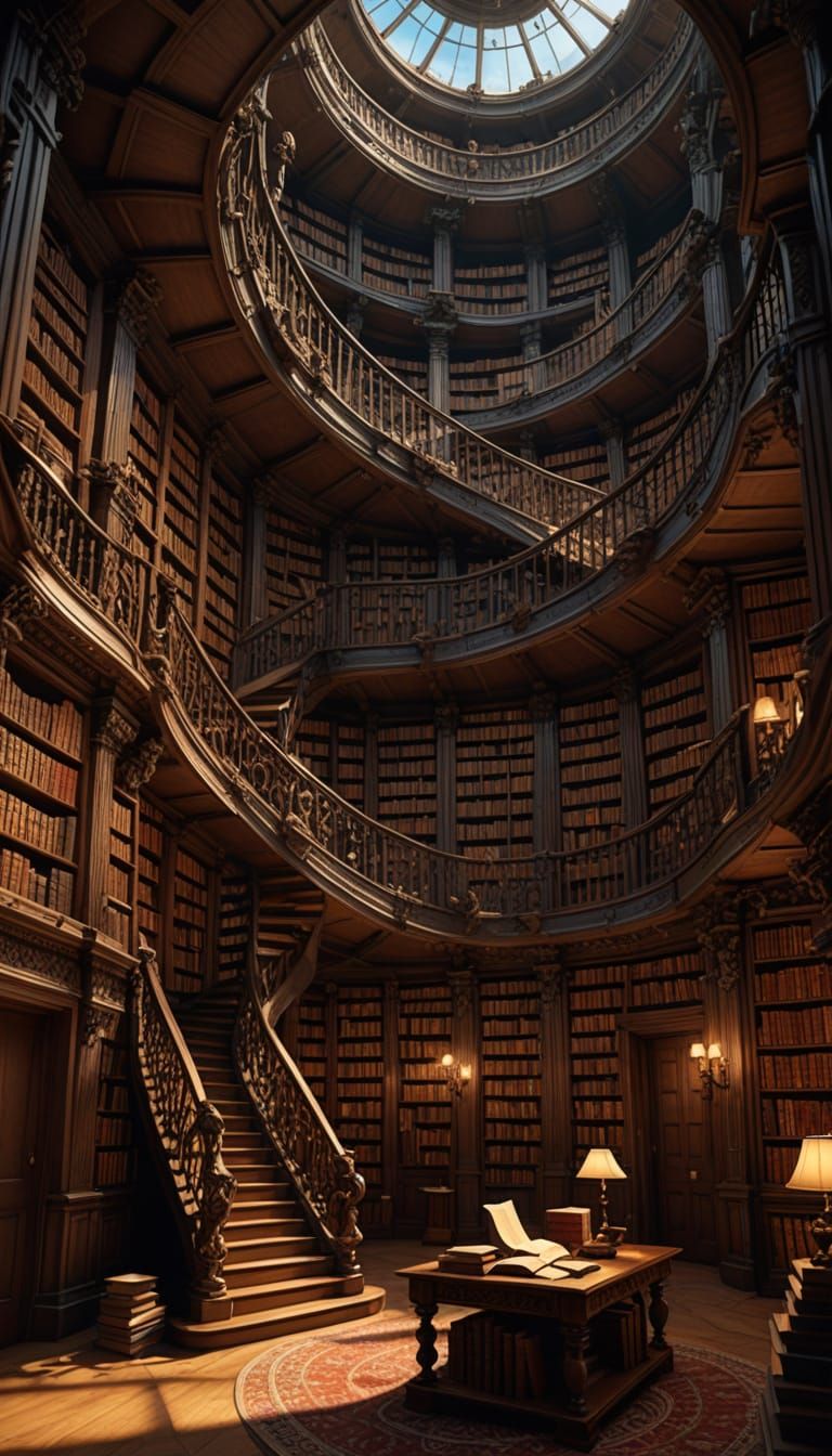 Surreal Library with Floating Books in Dark Fantasy Style