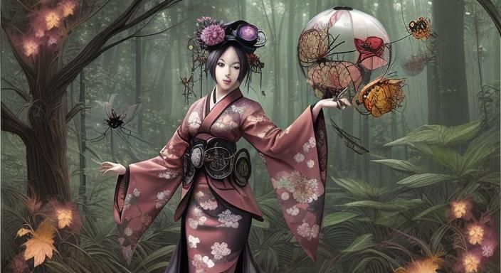 Steampunk Spider-Girl in Kimono Bug Catcher