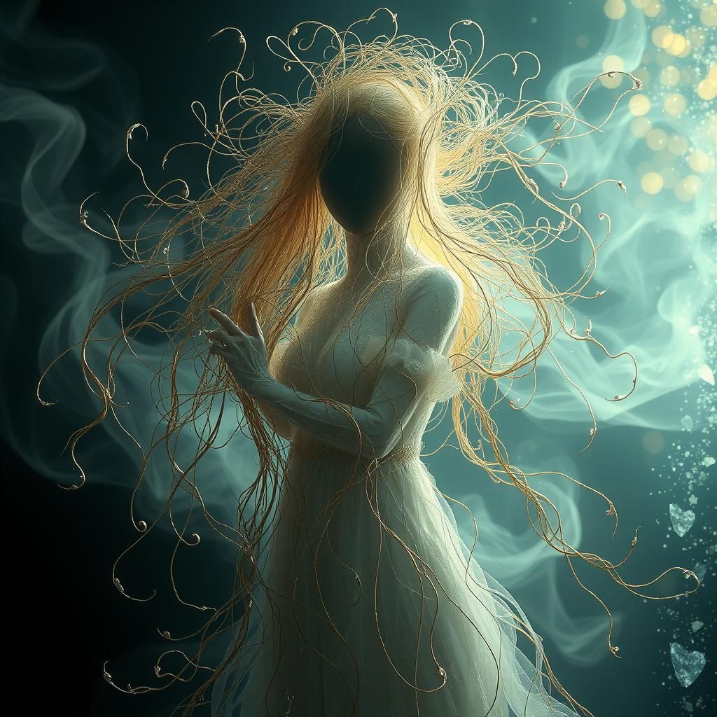 Ethereal Filigree Surrounds Faceless Form in Dreamlike Surre...