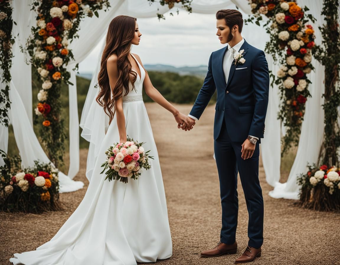 Two Women Holding Hands at Wedding