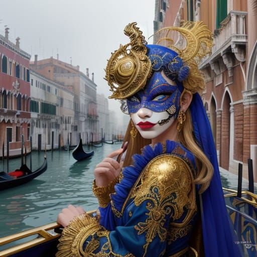 Venetian Carnival Scene in Hyper-Realistic Photography