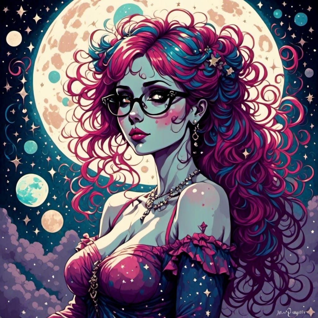 Mystical Moon Priestess: Psychedelic Cosmic Art