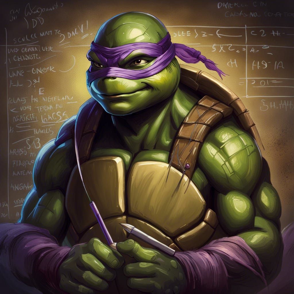 Donatello Writing Equations: 8K Concept Art