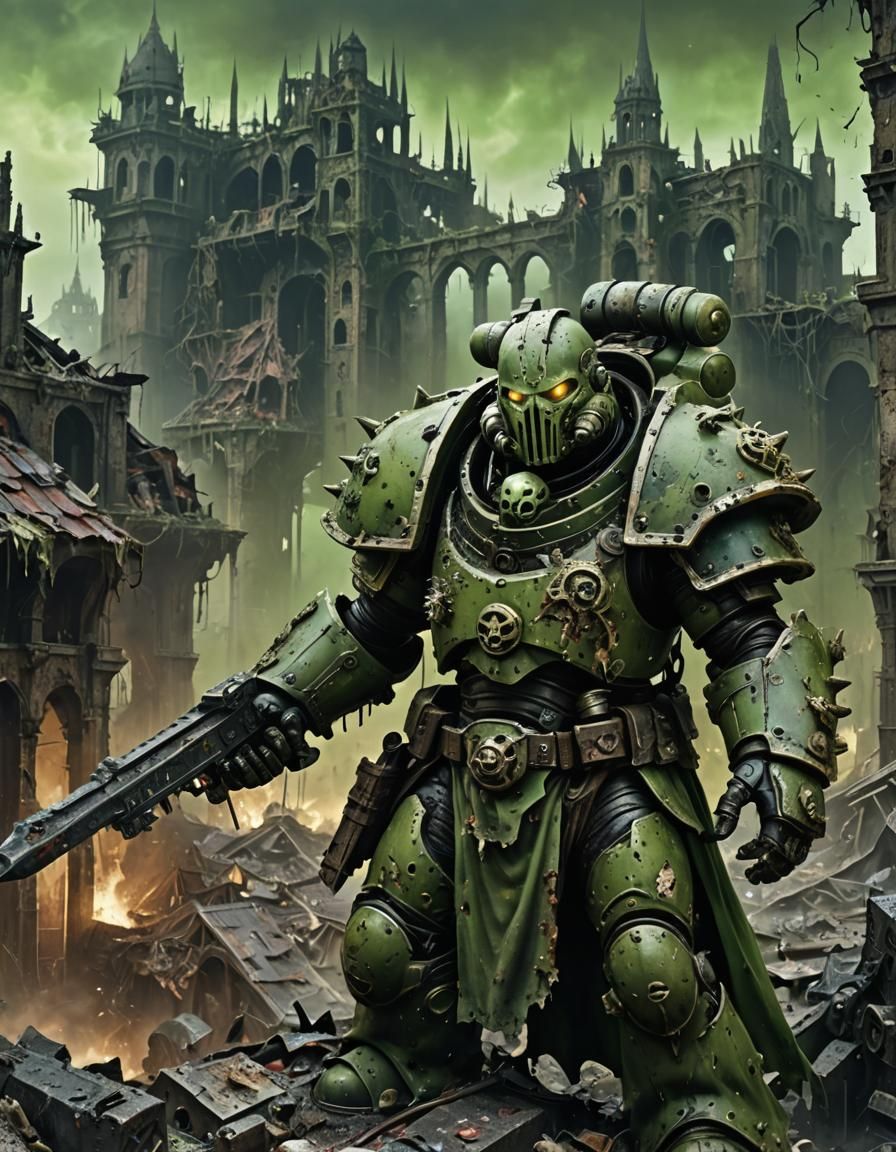 Grimdark Plague Marine of Nurgle in Digital Art