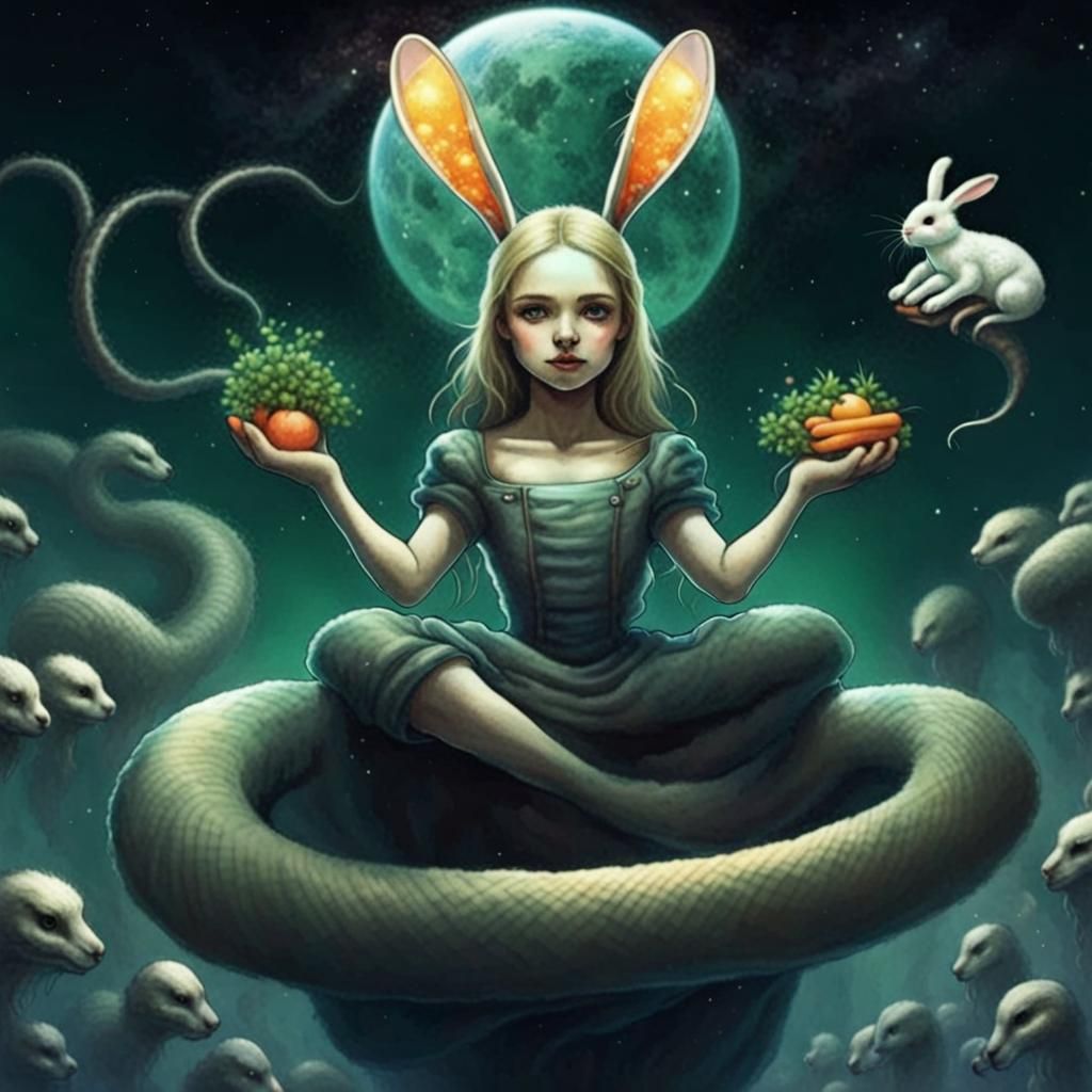 Snake and Bunny Eat Cosmic Carrots in Space