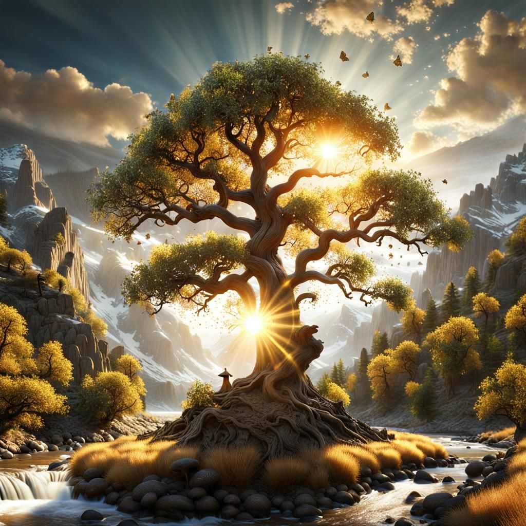 Epic World Tree Touching Sky in Photorealistic Style