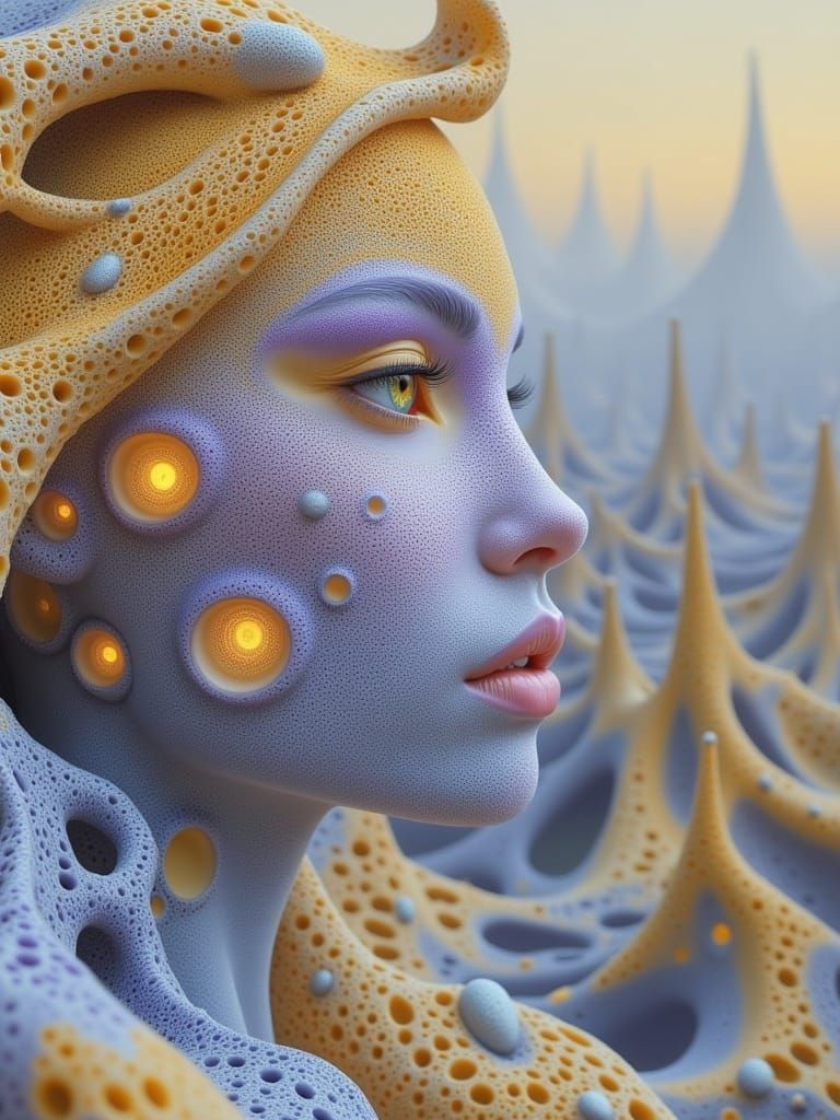 Ethereal Goddess Unites with Cosmic Landscape