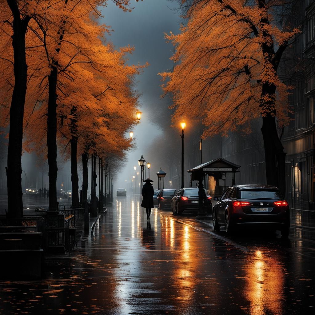 Melancholy Autumn Landscape: Detailed Matte Painting