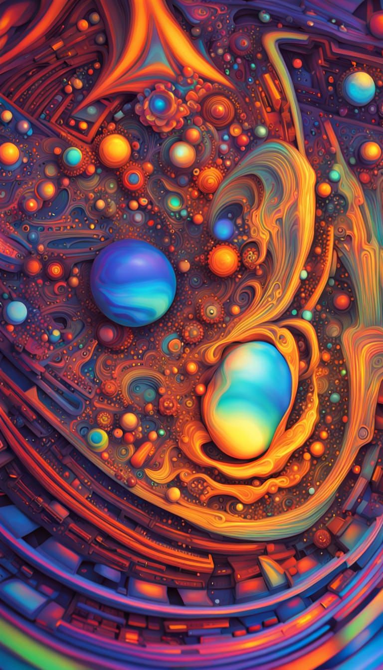 Alien Stele Merging with Geometric Patterns in Neon Cosmic S...