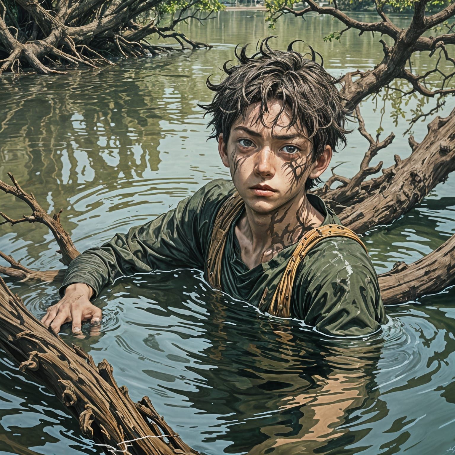 Ostrogoth Boy Escaping Huns: Anime Cinematic Painting