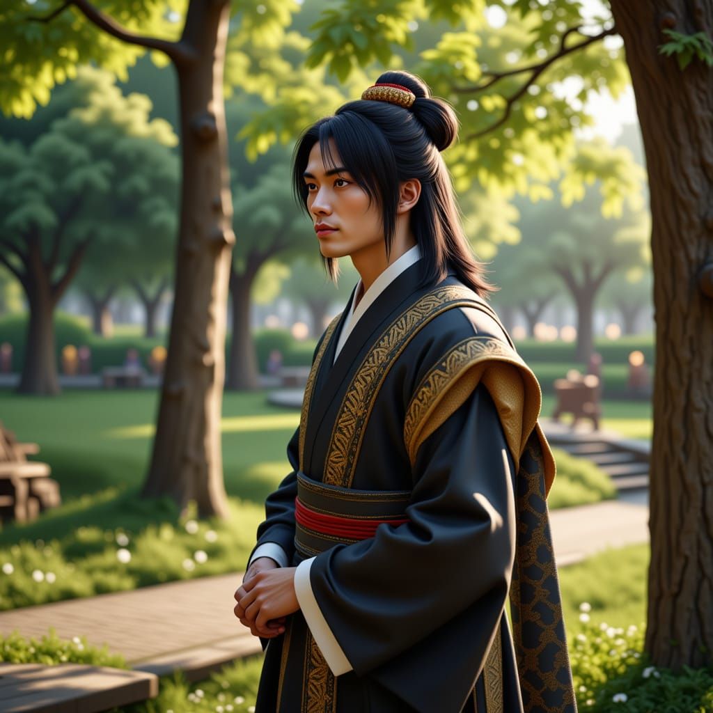 Heian Prince in Garden, Hokusai and Yoshida Style