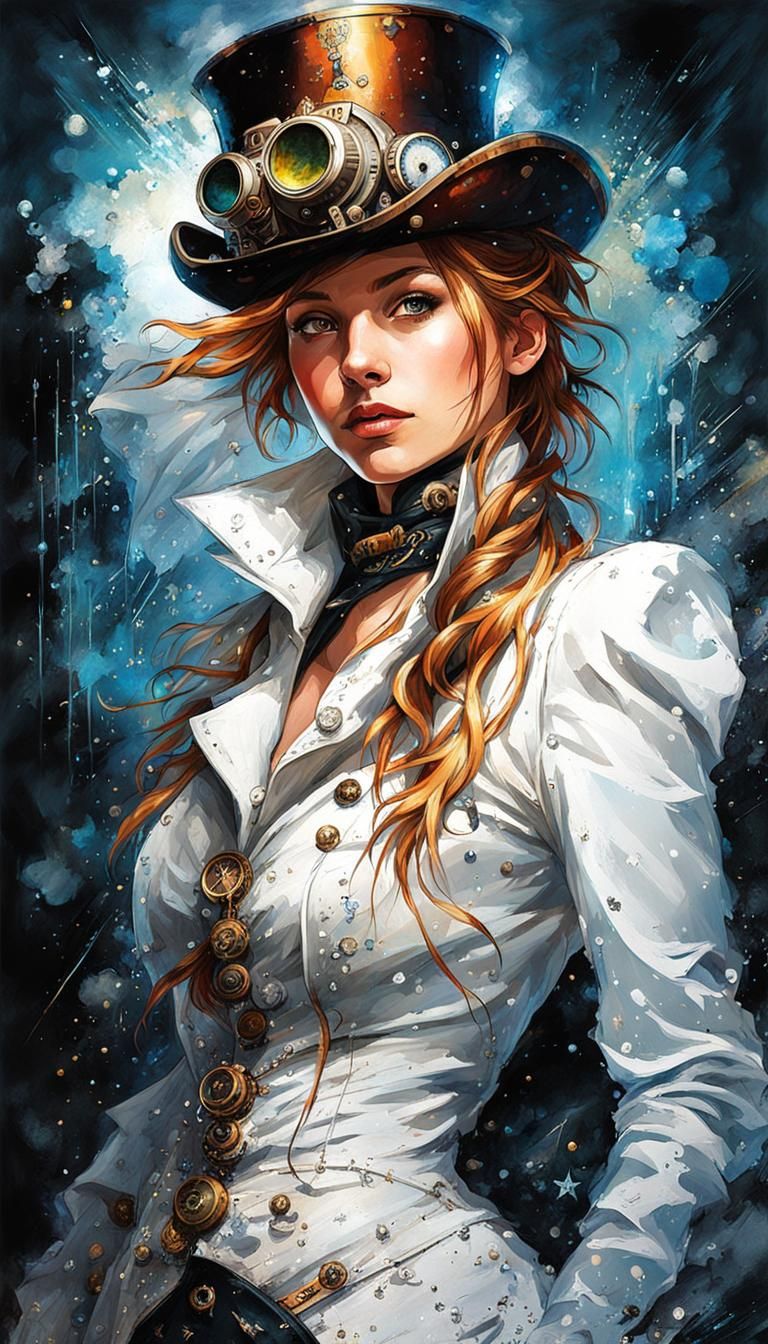 Anime Portrait with Steampunk and Cosmic Elements