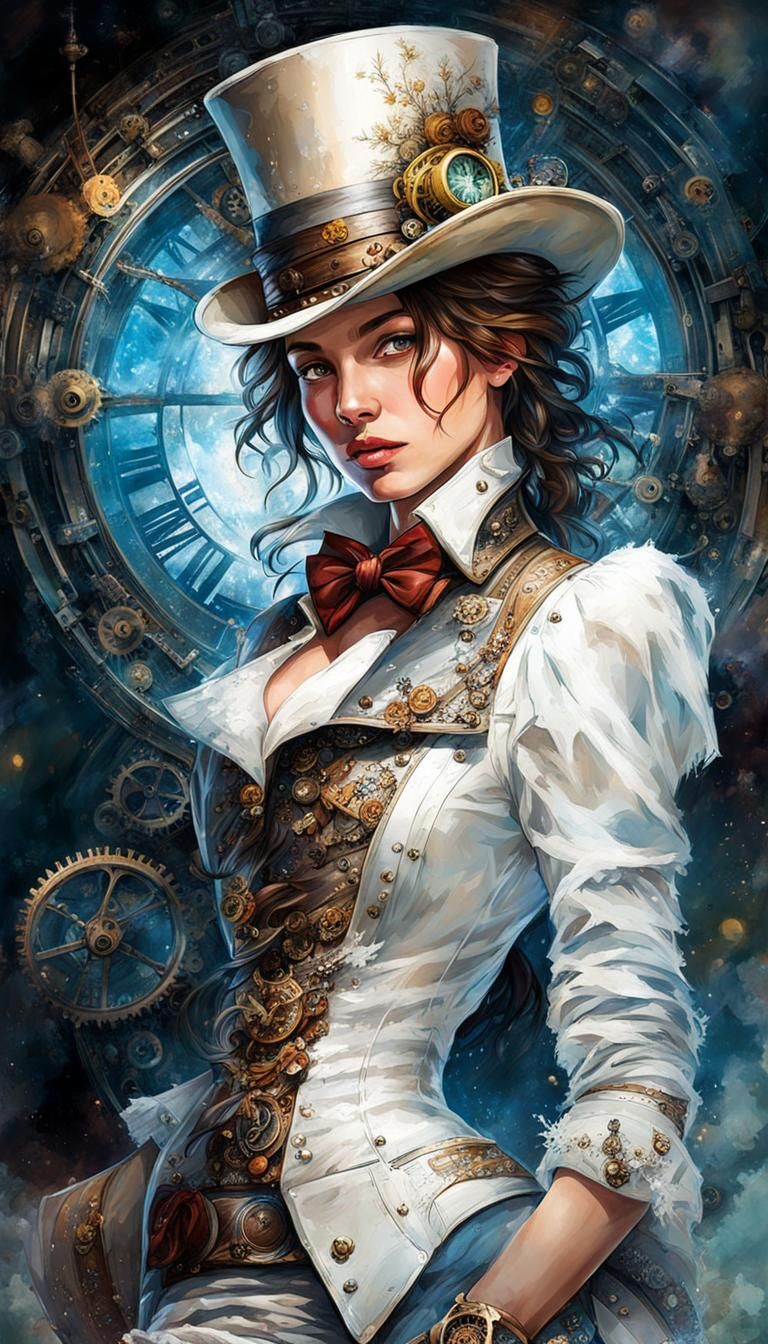 Anime Portrait with Steampunk Winter and Cosmiccore Art