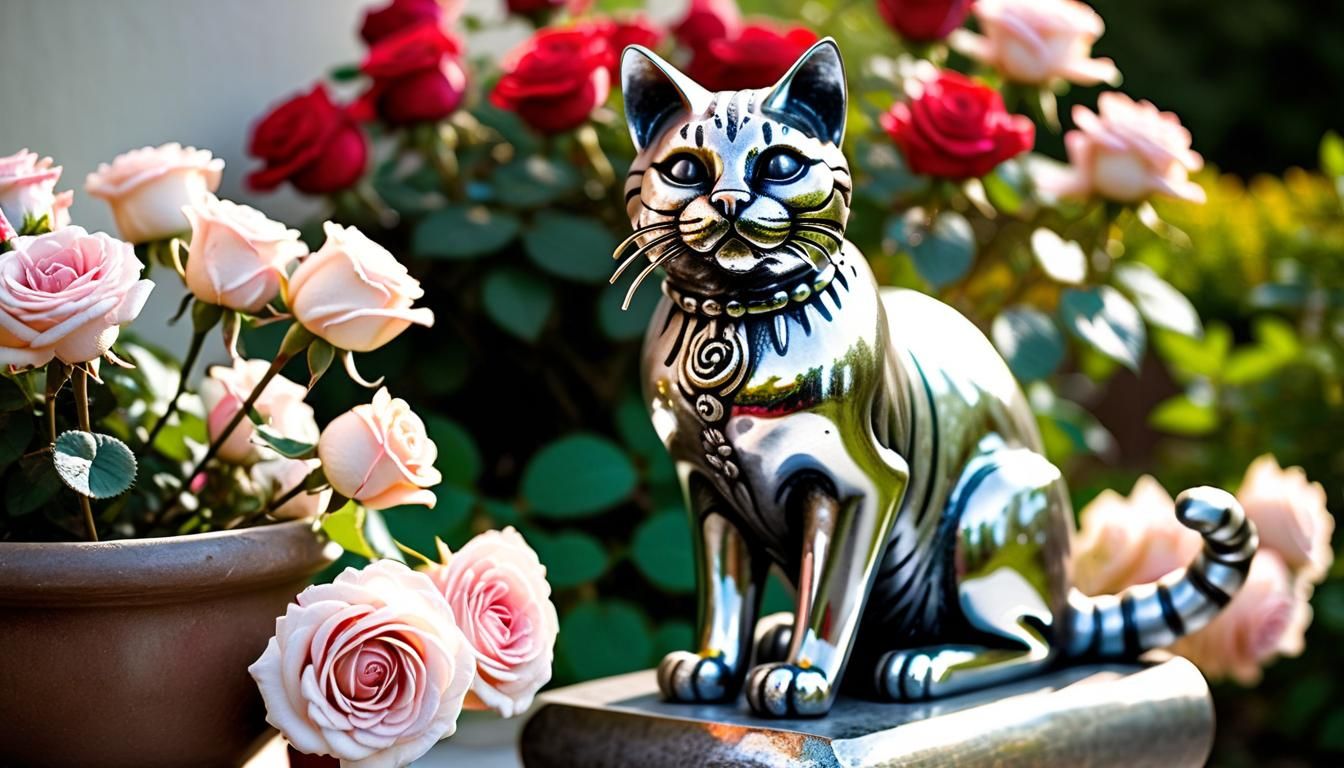 Silver Chrome Cat Statue Still Life