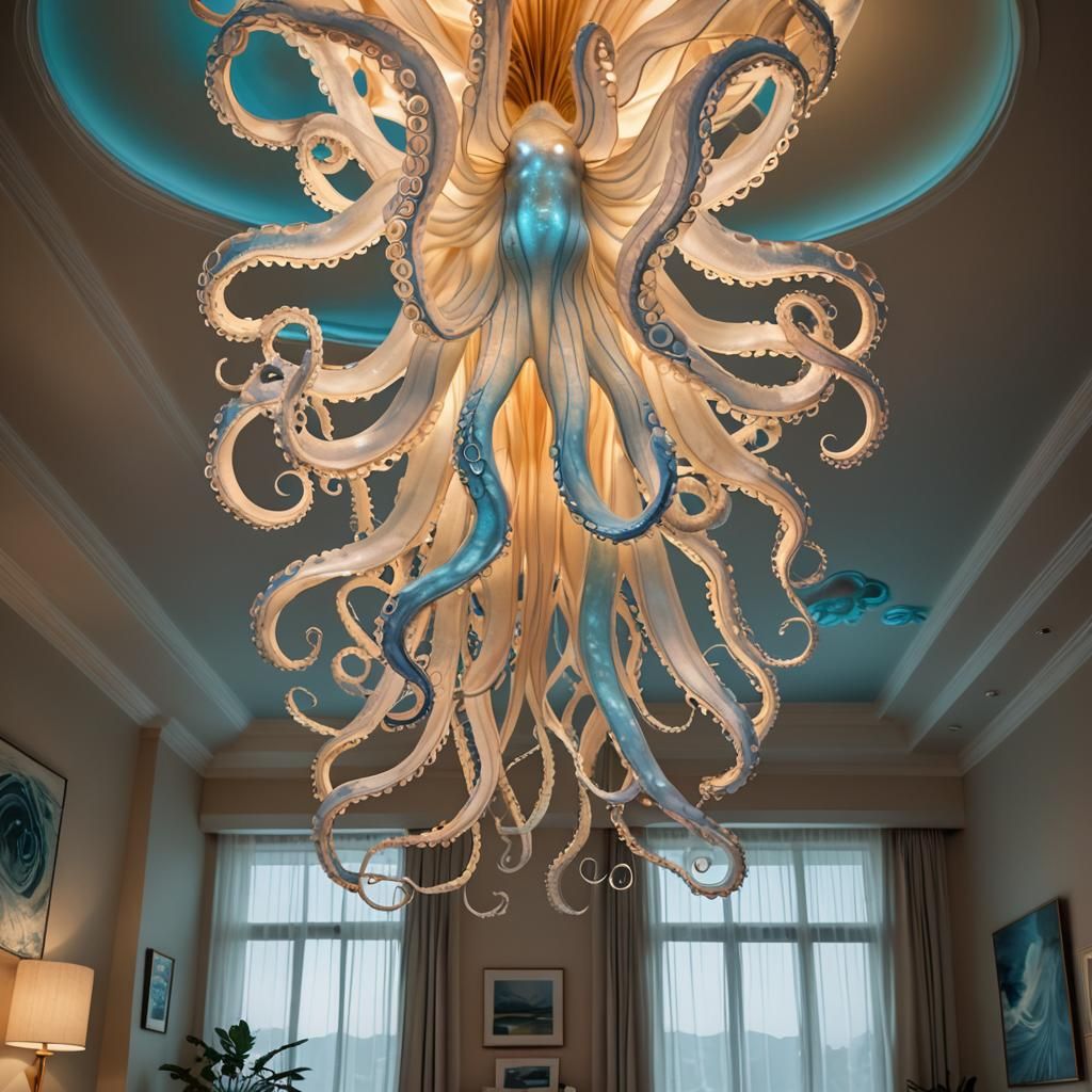 Bioluminescent Octopus Chandelier Lights Sea-Themed Room